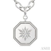 1/20 Ctw Octagon Shape medallion Single Cut Diamond Star Pendant With Chain in Sterling Silver